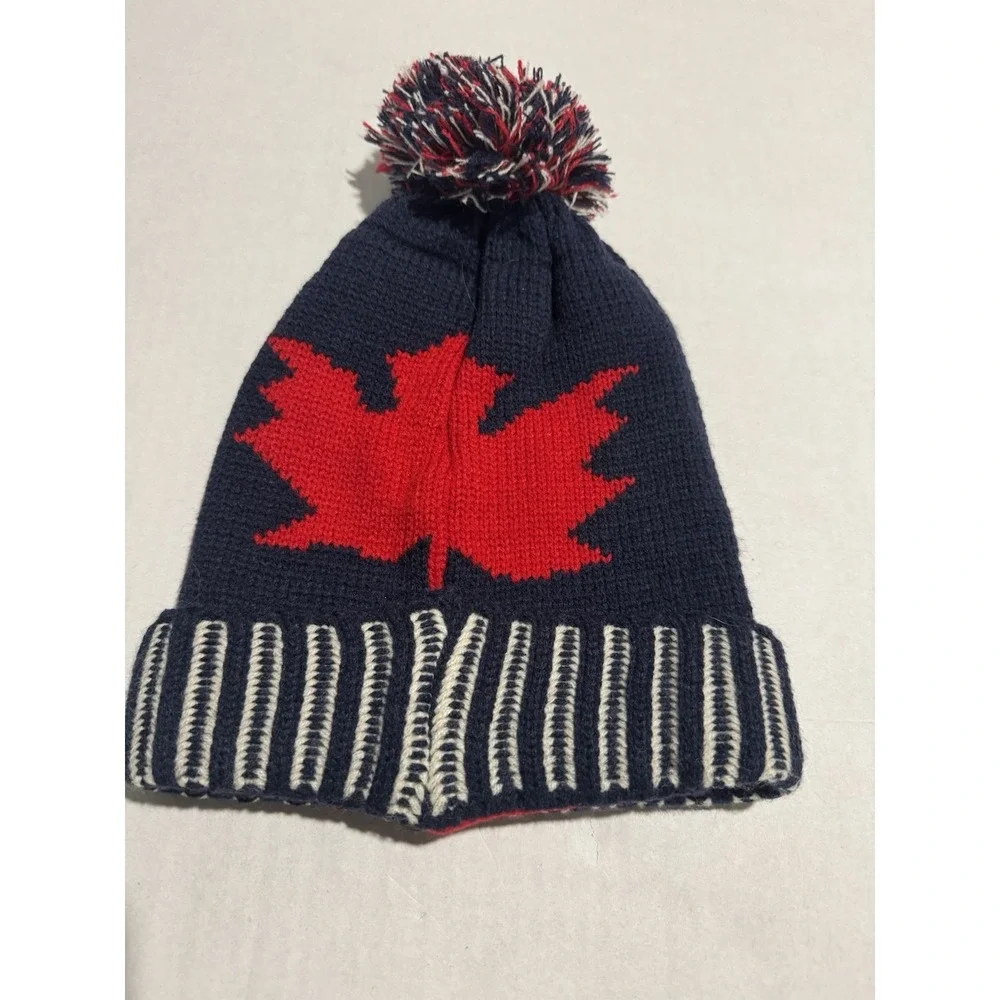 Canadian Maple Leaf Beanie w/Fuzzy Ball on Top, NWOT
